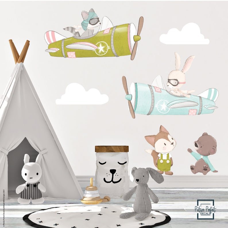 Airplanes and Animals Wall Decals Removable Wallpaper Sticker - Picture Perfect Decals