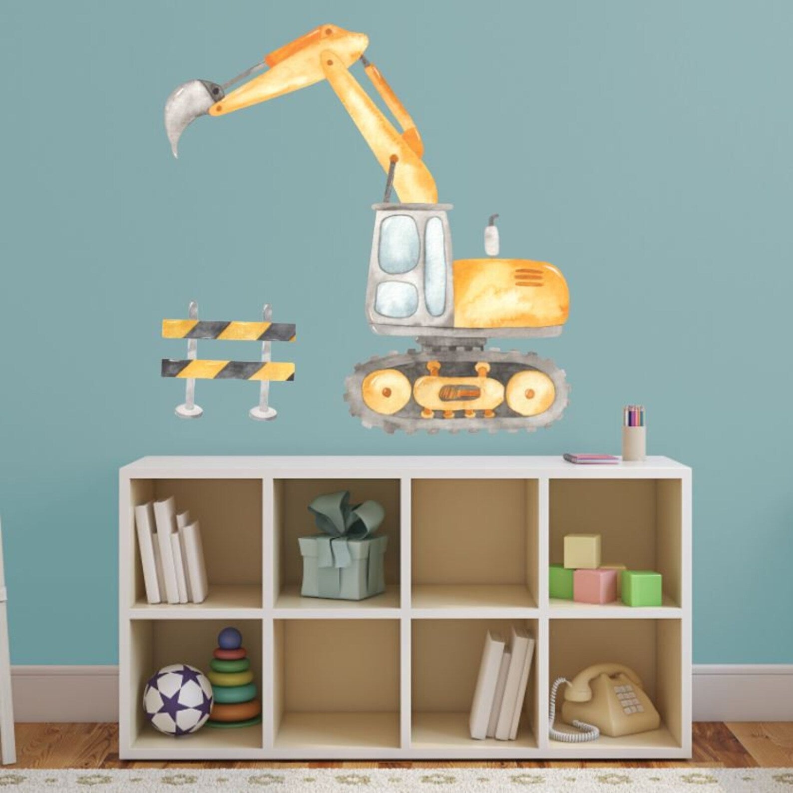 Construction Wall Decals | Bulldozer & Dump Truck | Excavator | Green & Blue - Picture Perfect Decals
