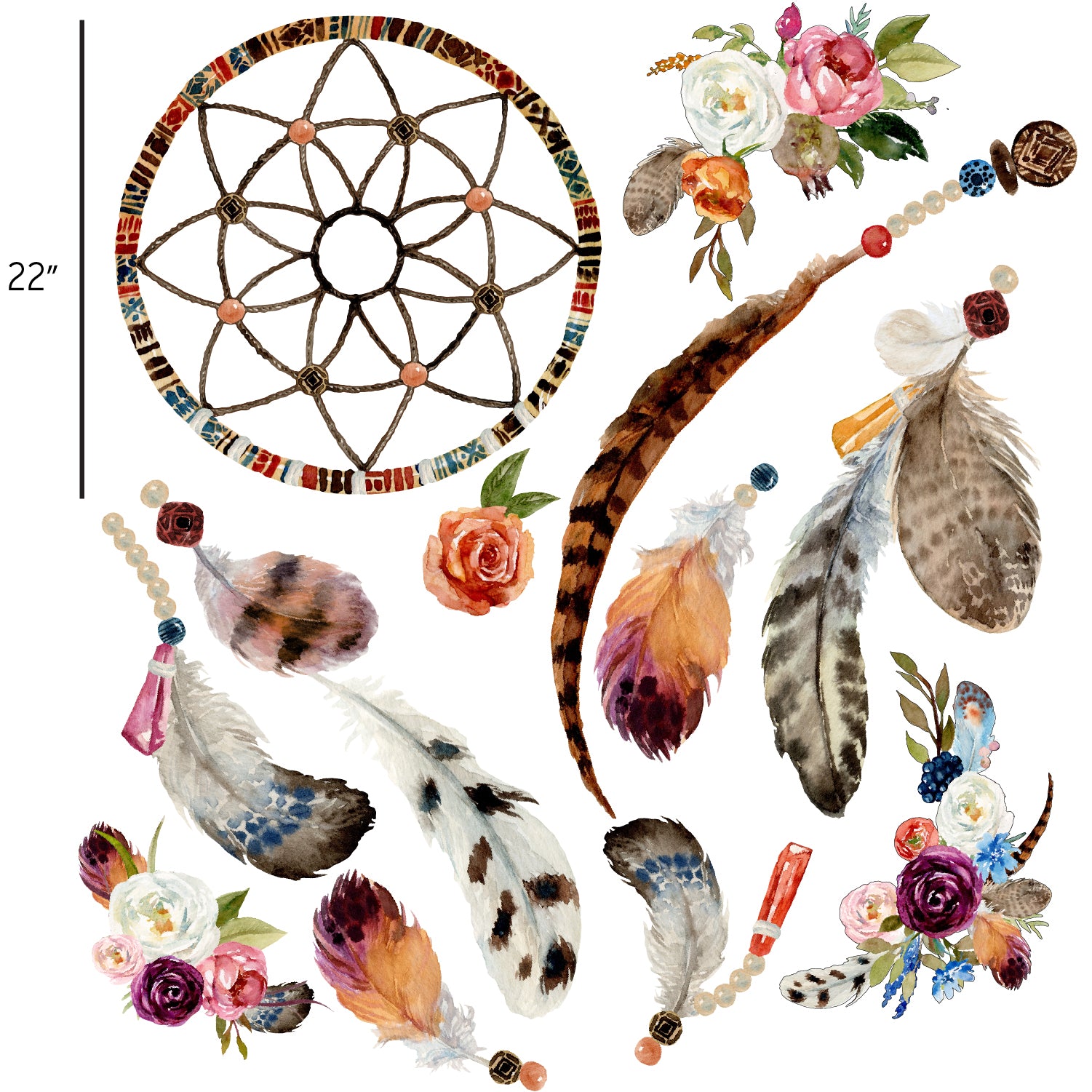 Boho Dreamcatcher and Flowers Fabric Wall Decals