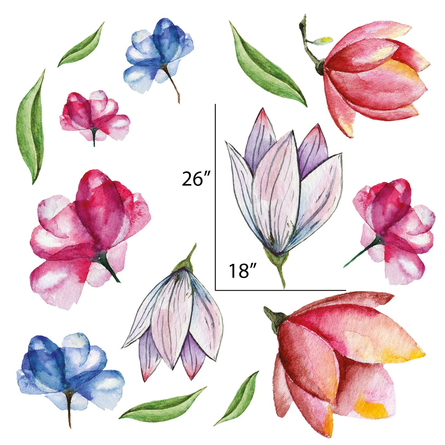 Large Watercolor Flowers | Removable + Reusable Fabric Decals - Picture Perfect Decals