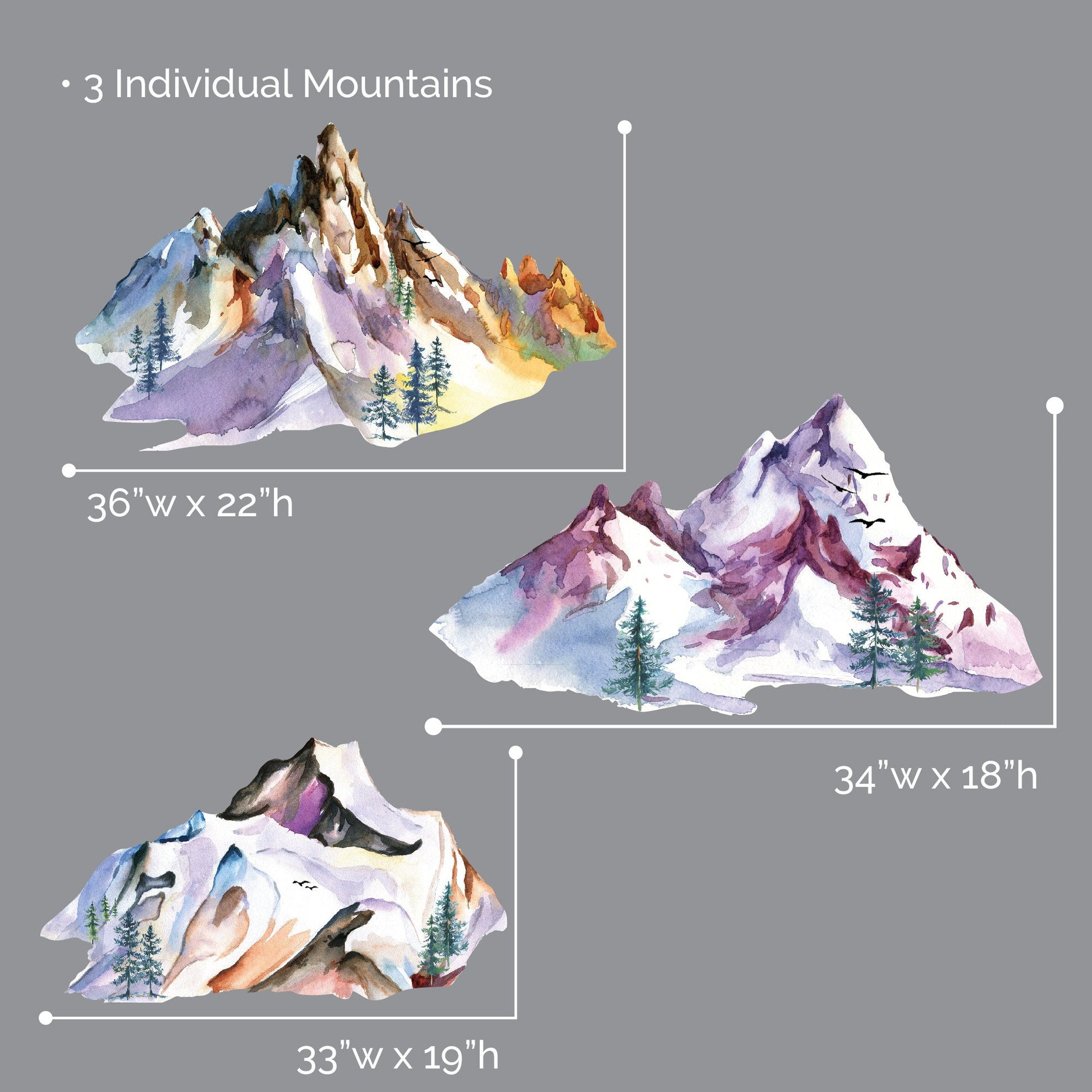 Mountains | Watercolor Wall Decals | Multicolor - Picture Perfect Decals