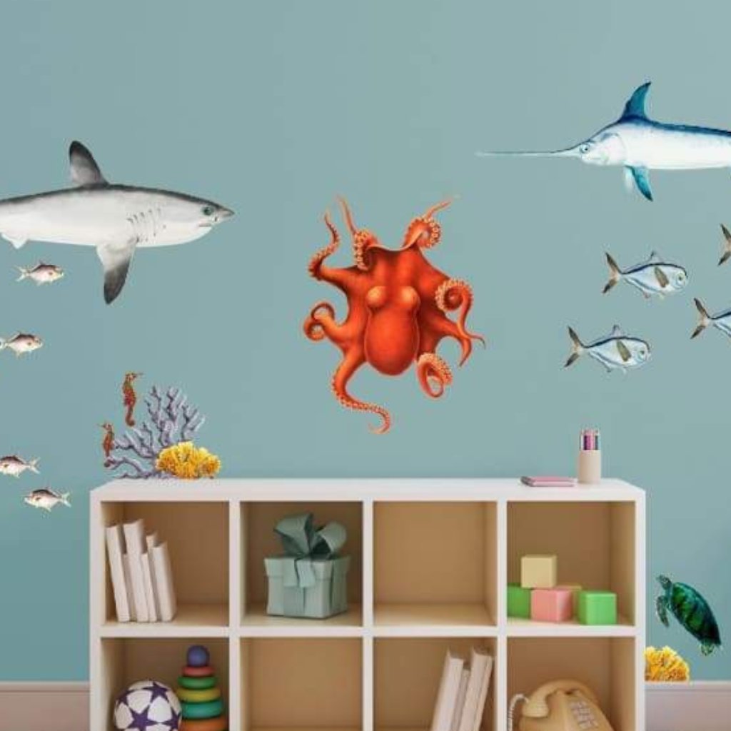 Peel and Stick Under the Sea Decals Shark Octopus Fish - Picture Perfect Decals