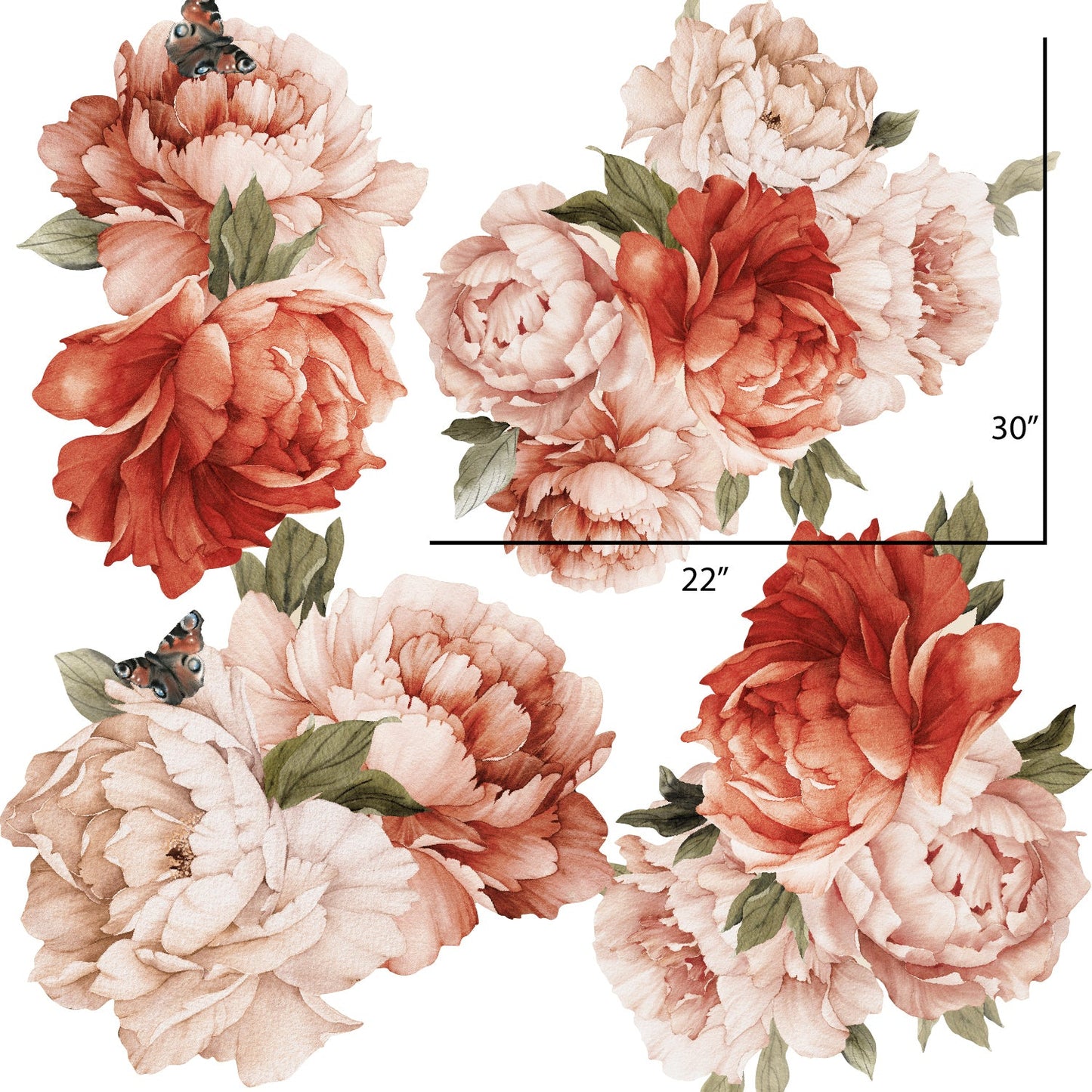 Peonies Wall Decals Vintage Floral Wallpaper Stickers | Coral - Picture Perfect Decals