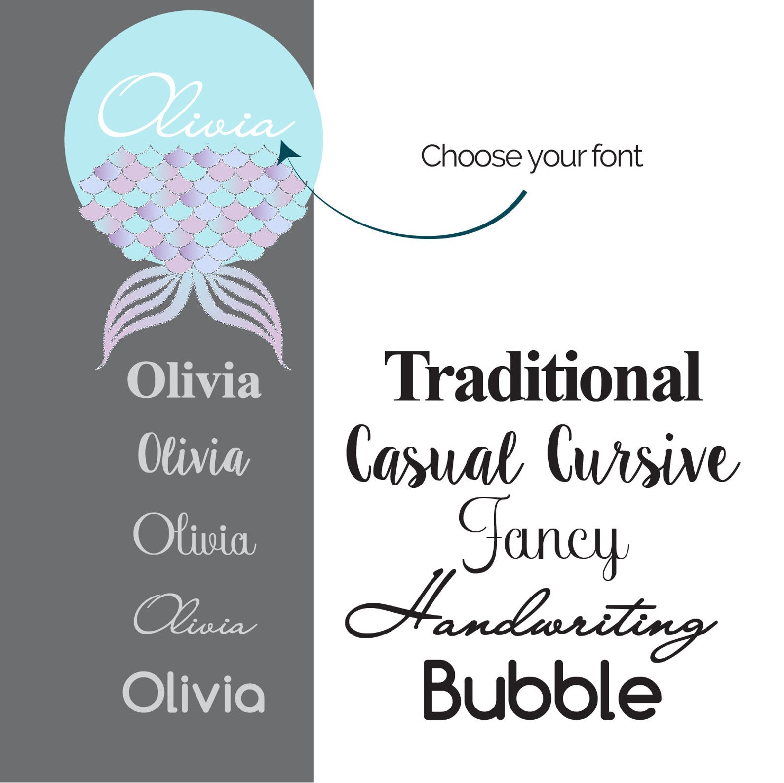 Personalized Mermaid Tail Name Wall Decal Sticker | Turquoise and Lavender - Picture Perfect Decals