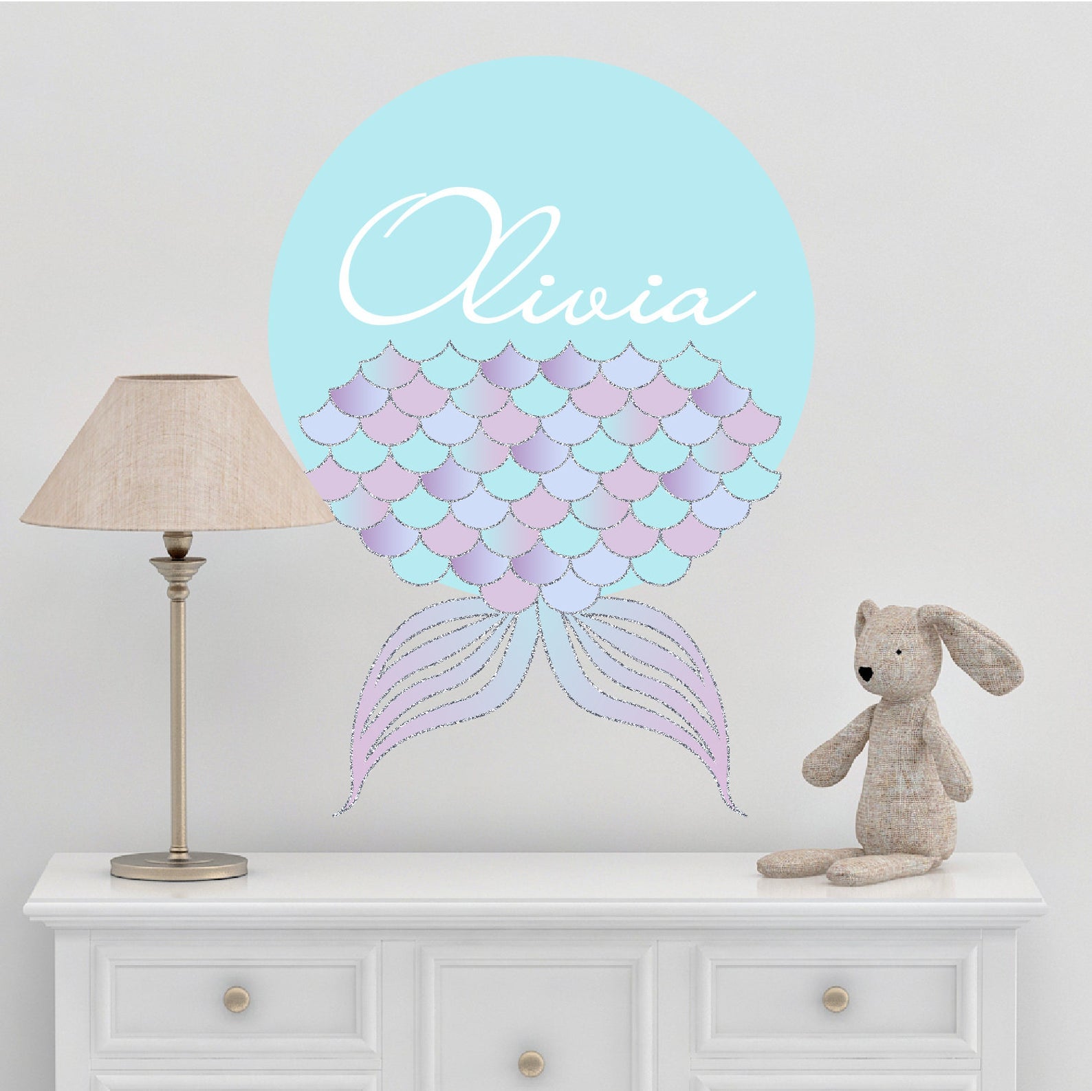 Personalized Mermaid Tail Name Wall Decal Sticker | Turquoise and Lavender - Picture Perfect Decals