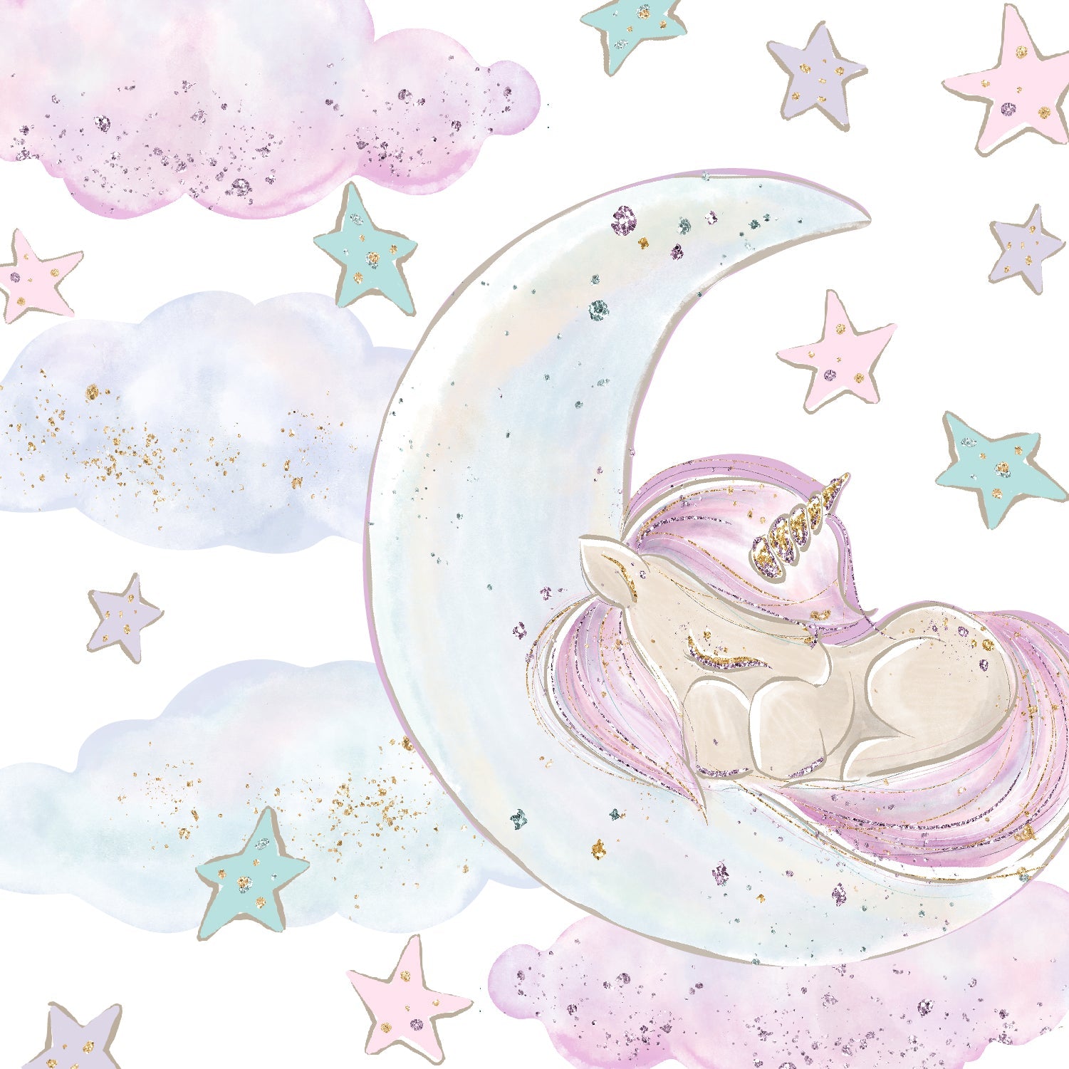 Unicorn Sleeping on the Moon Wall Decals Removable Wallpaper Stickers - Picture Perfect Decals