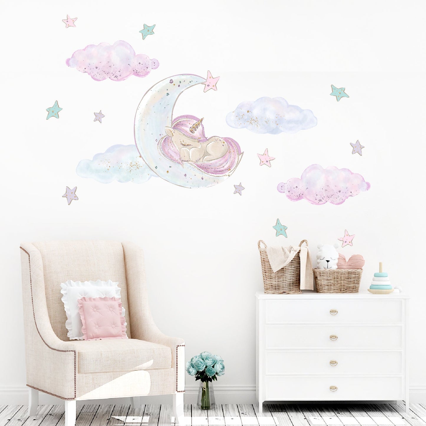 Unicorn Sleeping on the Moon Wall Decals Removable Wallpaper Stickers - Picture Perfect Decals