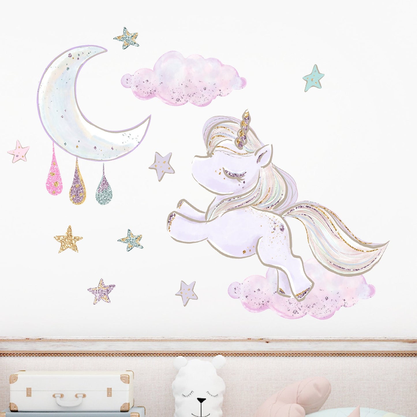 Unicorn Stars Moon Wall Decal Removable Wallpaper Stickers - Picture Perfect Decals