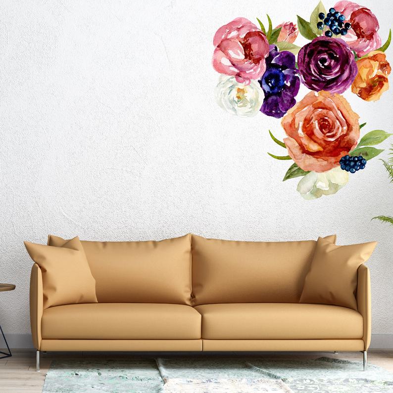 Watercolor Flowers Wall Decals | 3 Large Flower Clusters - Picture Perfect Decals