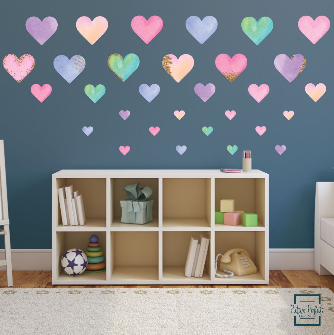 Watercolor Hearts Wall Decals | Rainbow - Picture Perfect Decals