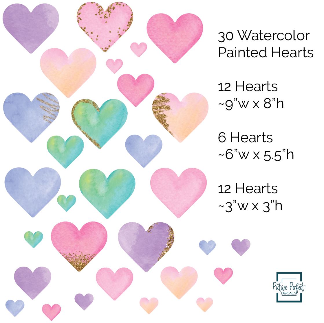 Watercolor Hearts Wall Decals | Rainbow - Picture Perfect Decals